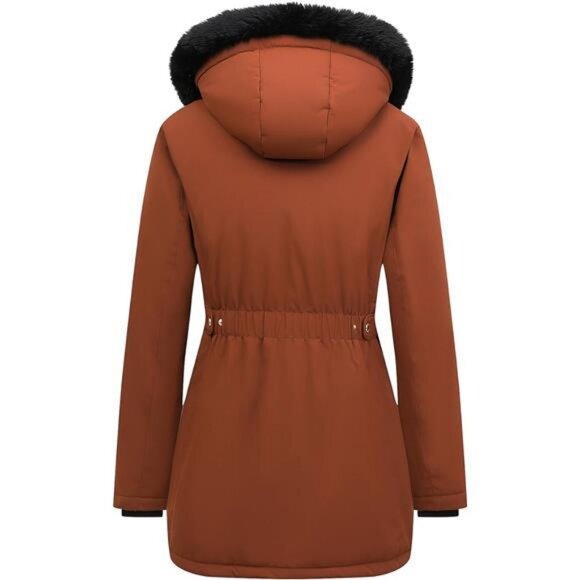 Women's Winter Down Coat Thicken Fleece Lined Orange - Picture 2 of 4